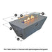 heavey duty rectangle fire pit with glass guard measurement breakdown on a white background