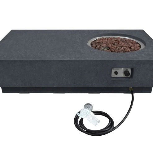 rectangle propane fire pit table with hose on a white background