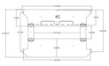 
A top-down technical drawing or blueprint for a "RC" (likely "Reflection Creek") wall fountain's mounting plate or internal component. The diagram is filled with precise dimensions in inches, detailing various lengths, widths, and placements for screw holes and internal fixtures. The overall shape is a rectangular outline with trapezoidal cutouts on the sides, indicating a structure designed for wall mounting.