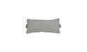 Rectangular outdoor headrest pillow in a light gray shade, featuring a small, repeating geometric pattern in slightly darker gray and white. The pillow has gathered fabric detailing on the sides and is isolated on a white background.