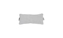 Rectangular outdoor headrest pillow in light gray with a textured, swirling wave pattern. The pillow has a visible tag and gathered fabric detailing on the sides. Isolated on a white background.