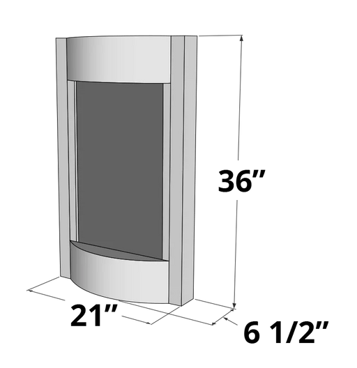 Measurement diagram of an indoor wall fountain with dimensions labeled