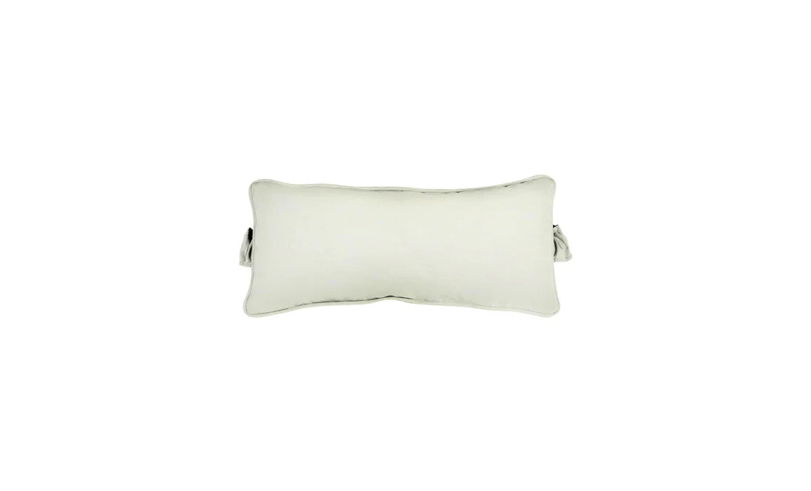 Rectangular outdoor headrest pillow in a soft, creamy off-white shade. The pillow has subtle piping along the edges and gathered fabric detailing on the sides. It is isolated on a white background.