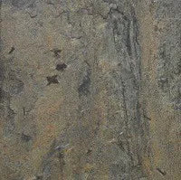 A close-up shot reveals the natural texture of a slate panel. The surface shows variations in color, ranging from dark grey and black to lighter tan and brown hues. Subtle ridges, cracks, and mineral deposits are visible across the stone.