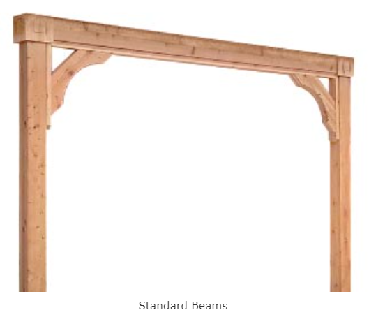 A wooden beam with decorative brackets on either side. The beam is rectangular in shape and has a natural wood finish.