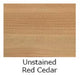 A sample of unstained red cedar wood. The wood has a light reddish-brown color with visible grain