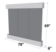 3D model of a wall-mounted water feature, showing three grey panels, a top header, and a bottom basin, with dimensions 69 inches high and 78 inches wide indicated.