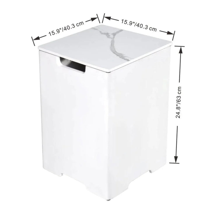 white square porcelain matching tank cover tall with measurement breakdown on a white background