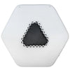 Hexagonal white light fixture with a black honeycomb pattern on a white background