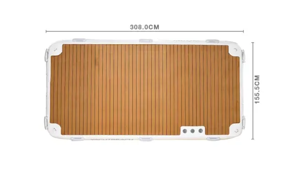 Wooden surface with dimensions labeled on a white background
