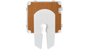 Top-down view of a YACHTBEACH inflatable foil dock with a U-shaped cut-out, featuring a brown teak-look EVA foam surface and white ramps for easy launching and docking of watercraft.
