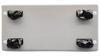 Metallic panel with four black knobs on a white background