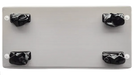 Metallic panel with four black knobs on a white background