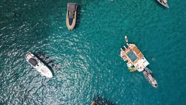 Aerial view of boats on a body of water