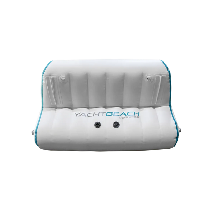 Inflatable pool float with 'YachtBeach' branding on a white background