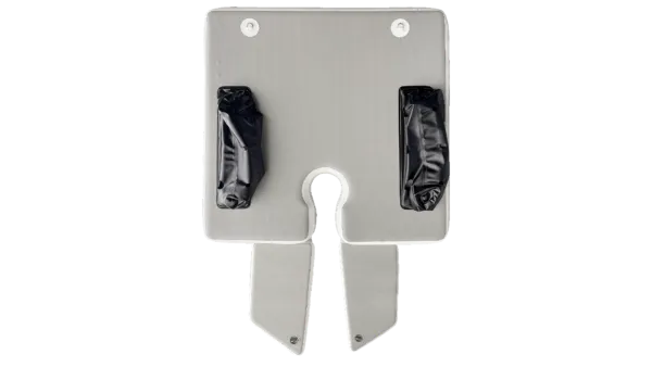 Metal bracket with two black straps on a white background