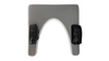 Gray arch-shaped object with black attachments on a white background
