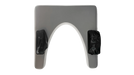 Gray arch-shaped object with black attachments on a white background