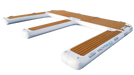 Inflatable jet ski dock with wooden deck and 'Yacht Beach' branding on a white background