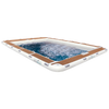 Inflatable luxury pool with wooden deck on a white background