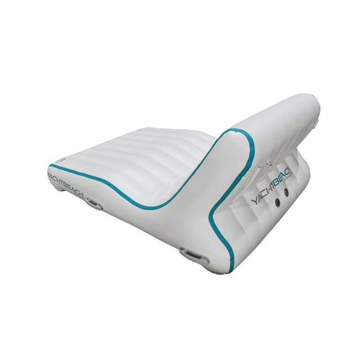 Inflatable double sunbed with 'Yachtbeach' branding on a white background