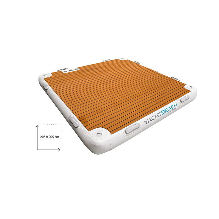 Yacht Beach inflatable yacht platform with brown surface and white frame on a white background