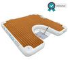 Inflatable boat dock with wooden deck and white frame on a white background