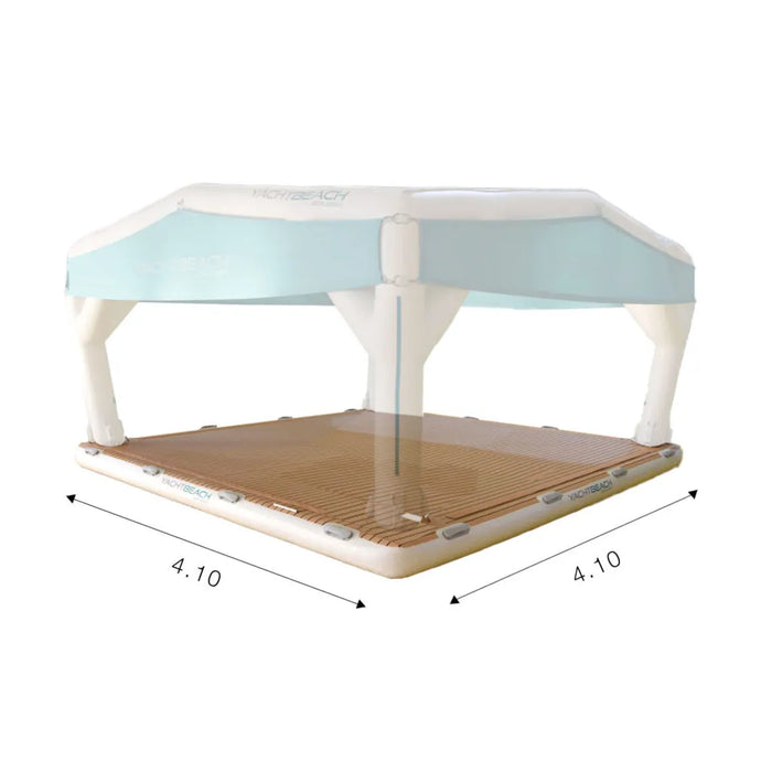inflatable floating yacht platform with dimensions labeled on a white background