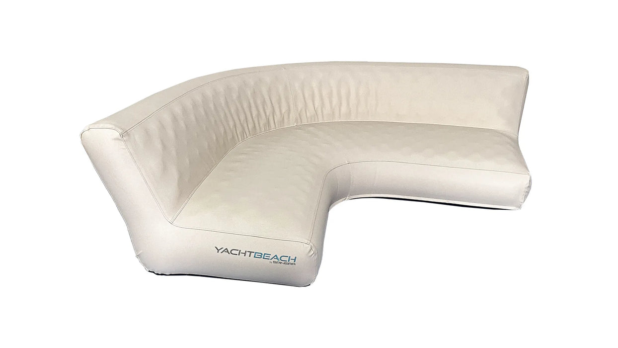 Inflatable corner chair with 'YachtBeach' branding on a white background
